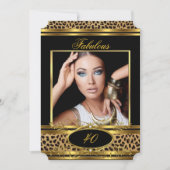 Invitation Fabuleux léopard fête d'anniversaire Black Gold Ph (Devant)