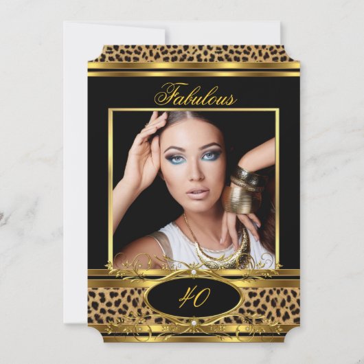 Invitation Fabuleux léopard fête d'anniversaire Black Gold Ph (Devant)