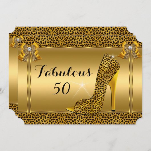 Invitation Fabuleux Leopard Gold talons haut fête d'anniversa (Devant / Derrière)