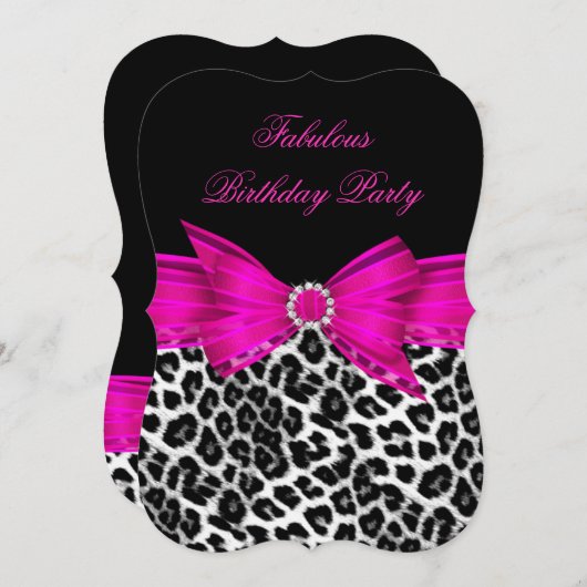Invitation Fabuleux léopard rose chaud fête d'anniversaire No (Devant / Derrière)