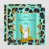 Invitation Fabuleux Leopard Turquoise Jaune d'or fête d'anniv (Devant / Derrière)