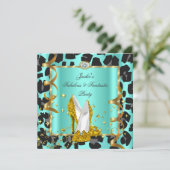 Invitation Fabuleux Leopard Turquoise Jaune d'or fête d'anniv (Debout devant)