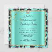 Invitation Fabuleux Leopard Turquoise Jaune d'or fête d'anniv (Dos)