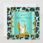 Invitation Fabuleux Leopard Turquoise Jaune d'or fête d'anniv (Devant)
