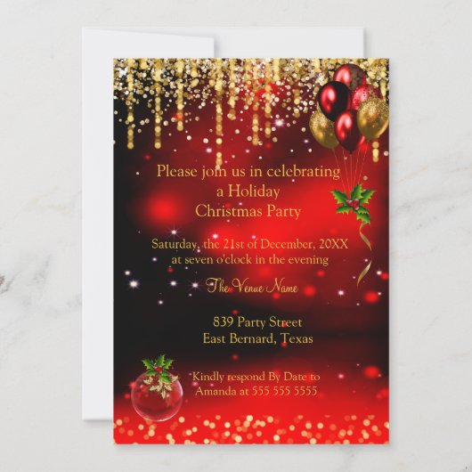 Invitation Fabuleux Noël Fête Rouge Parties scintillant Or (Dos)