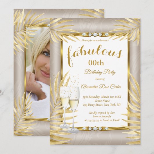 Invitation Fabuleux Palmiers d'or beige Champagne Party (Devant / Derrière)