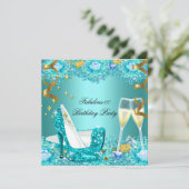 Invitation Fabuleux Parties scintillant Bleue Turquoise Haut  (Debout devant)
