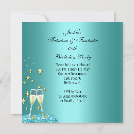 Invitation Fabuleux Parties scintillant Bleue Turquoise Haut  (Dos)