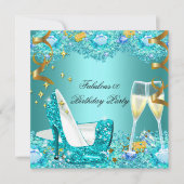 Invitation Fabuleux Parties scintillant Bleue Turquoise Haut  (Devant)