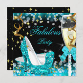 Invitation Fabuleux Parties scintillant bleue Turquoise haute (Devant / Derrière)