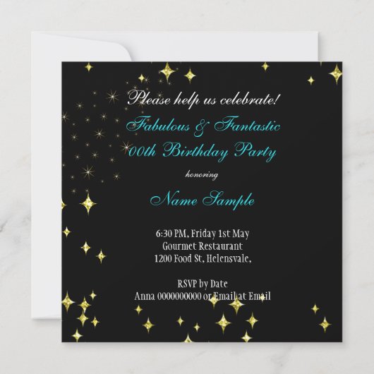Invitation Fabuleux Parties scintillant bleue Turquoise haute (Dos)