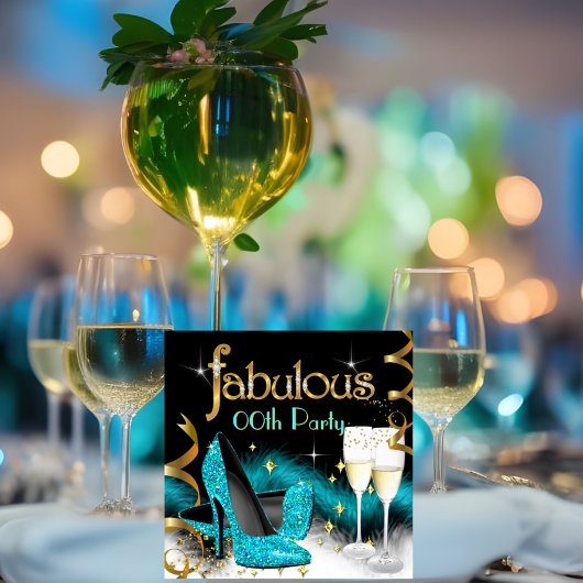 Invitation Fabuleux Parties scintillant Champagne Party Turqu