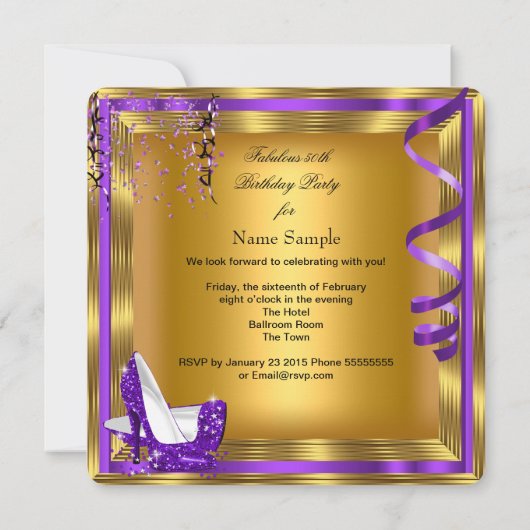 Invitation Fabuleux Parties scintillant d'anniversaire violet (Dos)