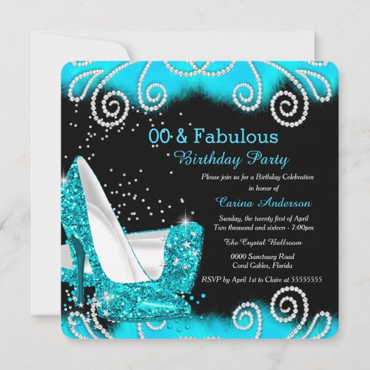 Invitation Fabuleux Parties scintillant Turquoise talons haut (Dos)