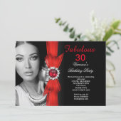 Invitation Fabuleux Photo Anniversaire Fête Deep Red Black (Debout devant)