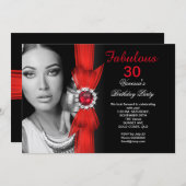 Invitation Fabuleux Photo Anniversaire Fête Deep Red Black (Devant / Derrière)