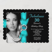 Invitation Fabuleux Photo fête d'anniversaire Turquoise bleu (Devant / Derrière)