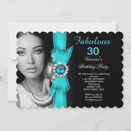 Invitation Fabuleux Photo fête d'anniversaire Turquoise bleu (Devant)