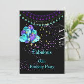 Invitation Fabuleux Purple Turquoise Bleu fête d'anniversaire (Debout devant)