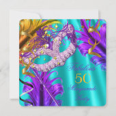 Invitation Fabuleux Purple Turquoise Masquerade fête d'annive (Devant)