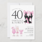 Invitation Fabuleux Quarante Roses Haut Talons Anniversaire I (Devant)