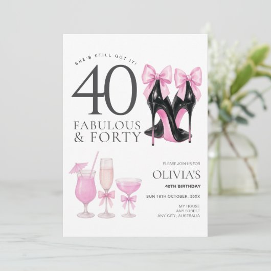 Invitation Fabuleux Quarante Roses Haut Talons Anniversaire I (Debout devant)