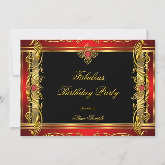 Invitation Fabuleux Red Black Gold fête d'anniversaire (Devant)