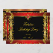 Invitation Fabuleux Red Black Gold fête d'anniversaire (Devant / Derrière)
