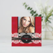 Invitation Fabuleux Red Black Lace fête d'anniversaire (Debout devant)