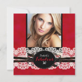 Invitation Fabuleux Red Black Lace fête d'anniversaire (Devant)