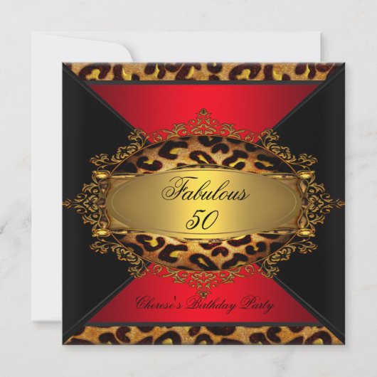 Invitation Fabuleux Red Gold Black Leopard fête d'anniversair (Devant)