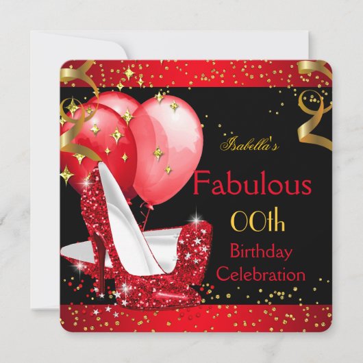 Invitation Fabuleux Red High Heels Gold Birthday Party 2 (Devant)