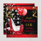 Invitation Fabuleux Red High Heels Gold fête d'anniversaire (Devant / Derrière)
