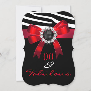 Invitation Fabuleux Red Zebra Noir Blanc fête d'anniversaire
