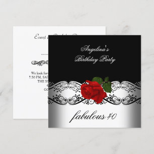 Invitation Fabuleux Roses de fête d'anniversaire Rouge Noir B