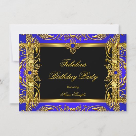 Invitation Fabuleux Royal Blue Black Gold fête d'anniversaire (Devant)