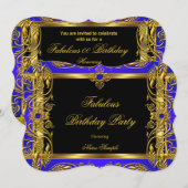 Invitation Fabuleux Royal Blue Black Gold fête d'anniversaire (Devant / Derrière)