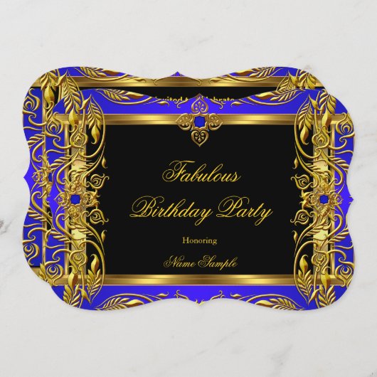 Invitation Fabuleux Royal Blue Black Gold fête d'anniversaire (Devant / Derrière)