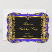 Invitation Fabuleux Royal Blue Black Gold fête d'anniversaire (Devant)