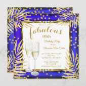 Invitation Fabuleux Royal Blue Gold Palms Champagne Party (Devant / Derrière)
