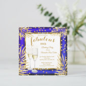 Invitation Fabuleux Royal Blue Gold Palms Champagne Party (Debout devant)