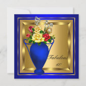 Invitation Fabuleux Royal Blue Gold Red Roses Elite Anniversa (Devant)
