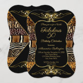 Invitation Fabuleux sauvage 50 Anniversaire fête d'or noir an (Devant / Derrière)