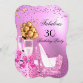 Invitation Fabuleux Shimmer clair rose hauts talons Anniversa (Devant / Derrière)