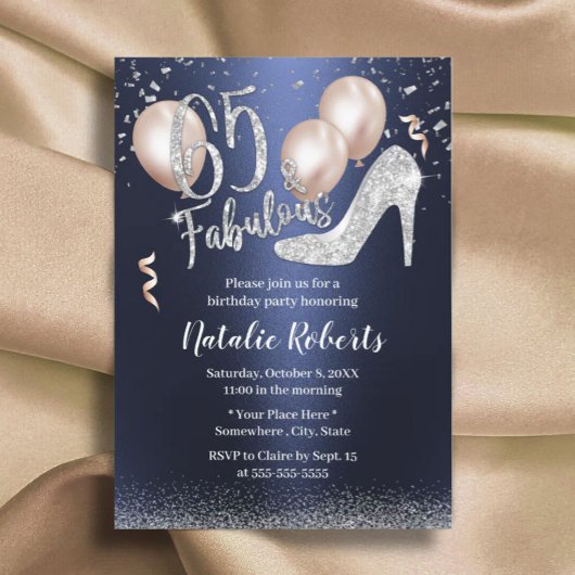 Invitation Fabuleux Silver High Heel Navy Blue 65e anniversai