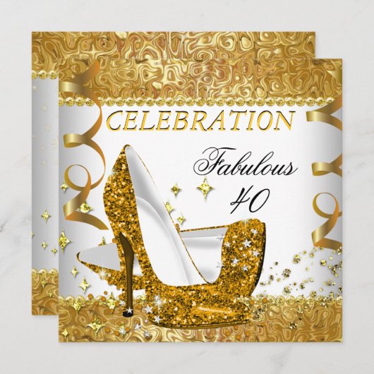 Invitation Fabuleux talons d'or blanc de 40 Parties scintilla (Devant / Derrière)
