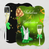 Invitation Fabuleux talons hauts dorés verts citron 50 Champa (Devant / Derrière)