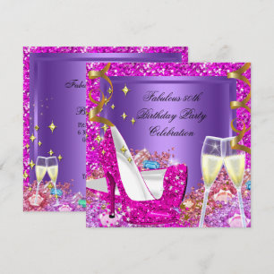 Invitation Fabuleux Talons Pailletés Rose Violet 50 Ans Anniv