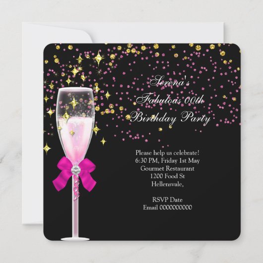 Invitation Fabuleux talons roses chauds Gold Noir fête d'anni (Dos)