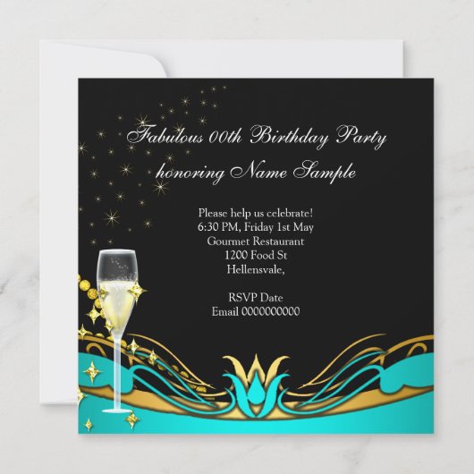 Invitation Fabuleux talons Turquoises or Noir fête d'annivers (Dos)